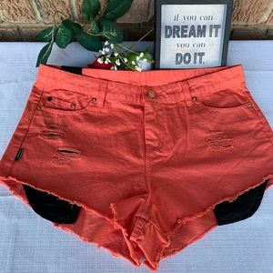 Insight New Orange Coral Shorts Low Thrasher Distressed Denim Shorts Size 6.